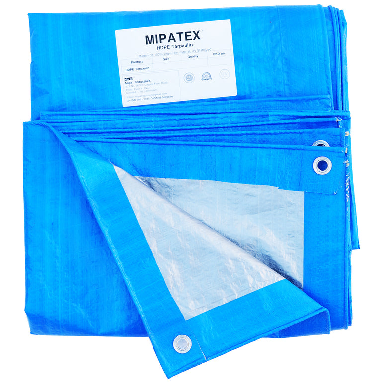 Mipatex Tarpaulin Sheet Waterproof Heavy Duty, Poly Tarp with Aluminium Eyelets Every 3 feet - Multipurpose Plastic Cover for Truck, Roof, Rain, Outdoor or Sun (Blue/Silver)