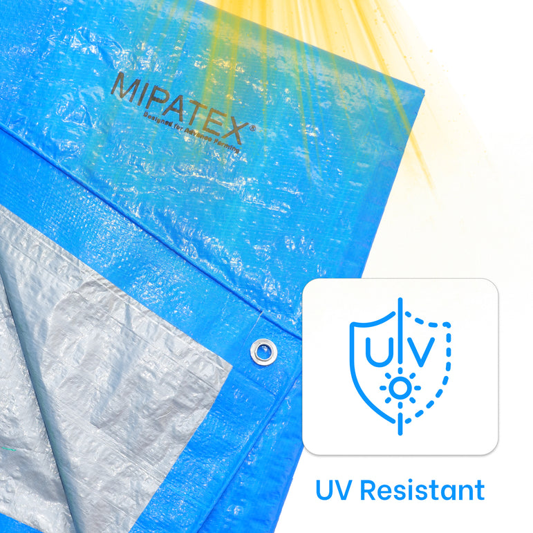 Mipatex Tarpaulin Sheet Waterproof Heavy Duty, Poly Tarp with Aluminium Eyelets Every 3 feet - Multipurpose Plastic Cover for Truck, Roof, Rain, Outdoor or Sun (Blue/Silver)