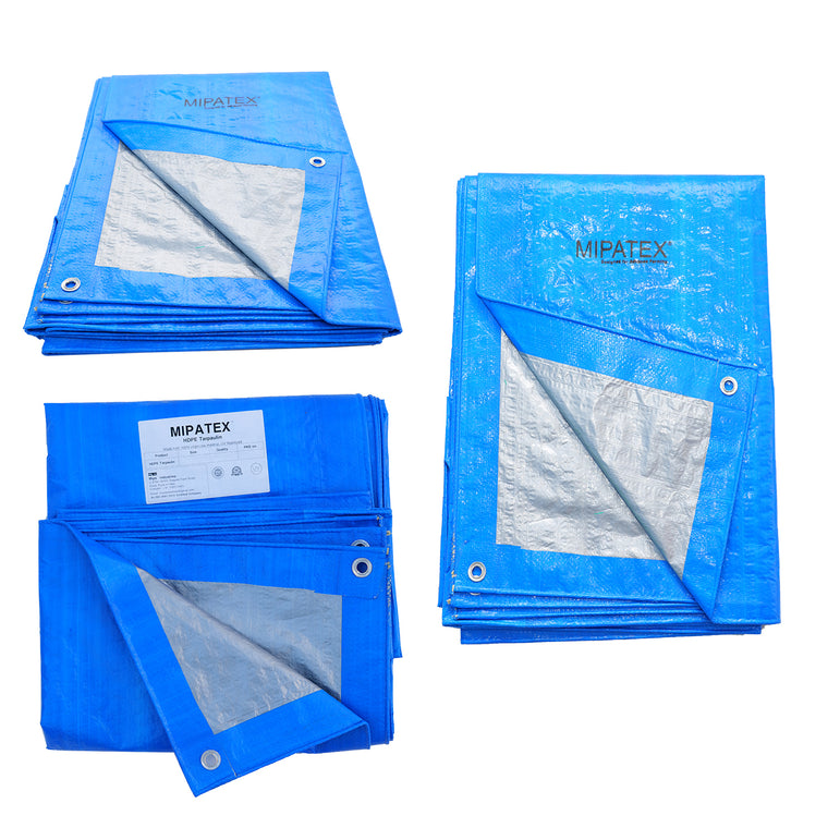 Mipatex Tarpaulin Sheet Waterproof Heavy Duty, Poly Tarp with Aluminium Eyelets Every 3 feet - Multipurpose Plastic Cover for Truck, Roof, Rain, Outdoor or Sun (Blue/Silver)