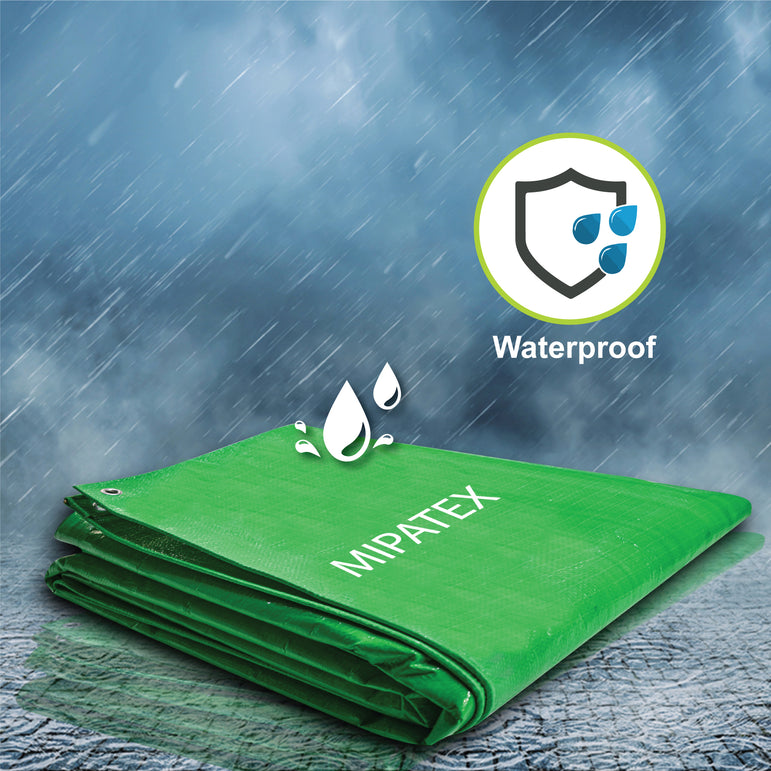 Mipatex Tarpaulin Sheet Waterproof Heavy Duty, Poly Tarp with Aluminium Eyelets Every 3 feet - Multipurpose Plastic Cover for Truck, Roof, Rain, Outdoor or Sun (Green/White)
