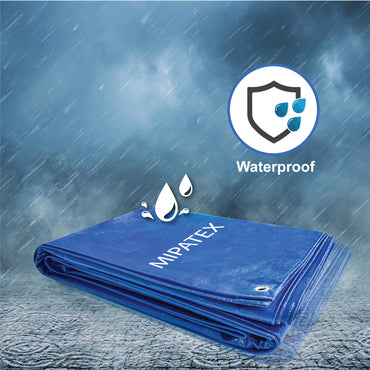 Mipatex Tarpaulin Sheet Waterproof Heavy Duty, Poly Tarp with Aluminium Eyelets Every 3 feet - Multipurpose Plastic Cover for Truck, Roof, Rain, Outdoor or Sun (Blue)