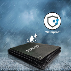 Mipatex Tarpaulin Sheet Waterproof Heavy Duty, Poly Tarp with Aluminium Eyelets Every 3 feet - Multipurpose Plastic Cover for Truck, Roof, Rain, Outdoor or Sun (Black)