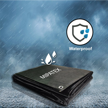 Mipatex Tarpaulin Sheet Waterproof Heavy Duty, Poly Tarp with Aluminium Eyelets Every 3 feet - Multipurpose Plastic Cover for Truck, Roof, Rain, Outdoor or Sun (Black)