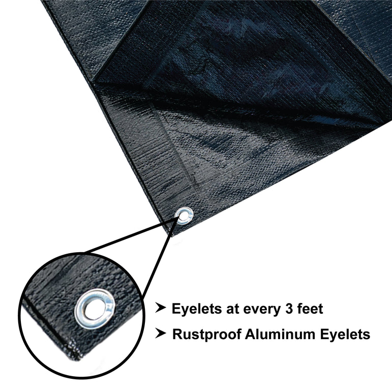 Mipatex Tarpaulin Sheet Waterproof Heavy Duty, Poly Tarp with Aluminium Eyelets Every 3 feet - Multipurpose Plastic Cover for Truck, Roof, Rain, Outdoor or Sun (Black)