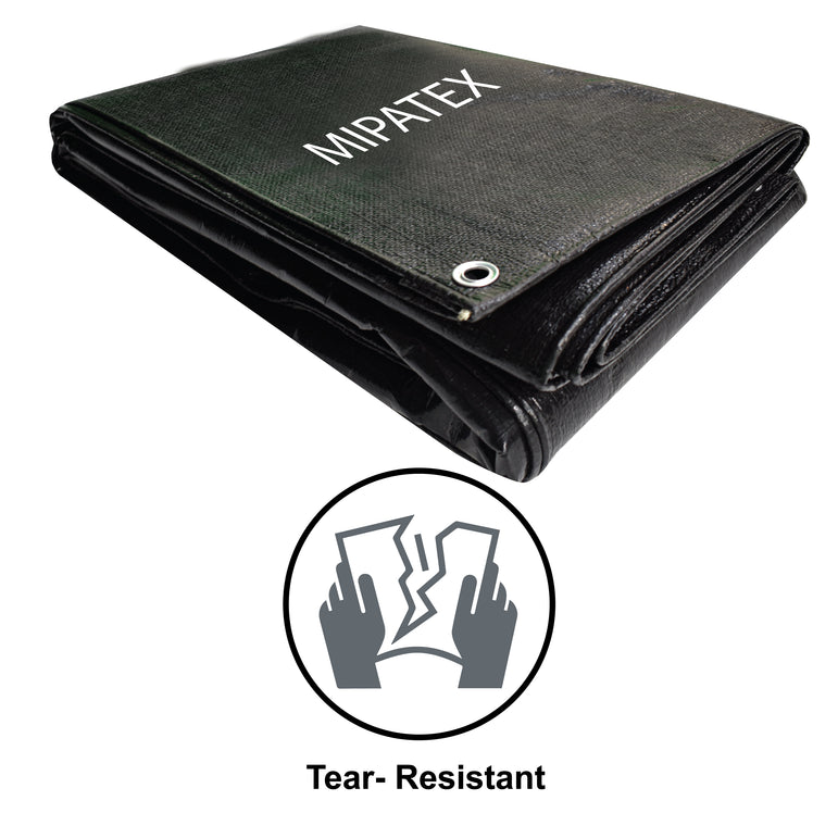 Mipatex Tarpaulin Sheet Waterproof Heavy Duty, Poly Tarp with Aluminium Eyelets Every 3 feet - Multipurpose Plastic Cover for Truck, Roof, Rain, Outdoor or Sun (Black)