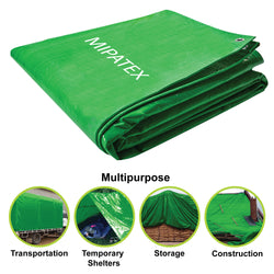 Mipatex Tarpaulin Sheet Waterproof Heavy Duty, Poly Tarp with Aluminium Eyelets Every 3 feet - Multipurpose Plastic Cover for Truck, Roof, Rain, Outdoor or Sun (Green/White)