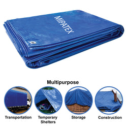 Mipatex Tarpaulin Sheet Waterproof Heavy Duty, Poly Tarp with Aluminium Eyelets Every 3 feet - Multipurpose Plastic Cover for Truck, Roof, Rain, Outdoor or Sun (Blue)