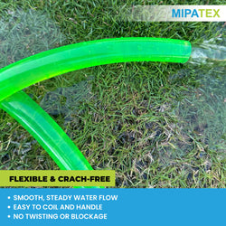 MIPATEX PVC Garden Pipe – Flexible and Crack-Free Water Hose designed for smooth, steady water flow. Easy to coil and handle with no twisting or blockage, ideal for gardening and irrigation use.