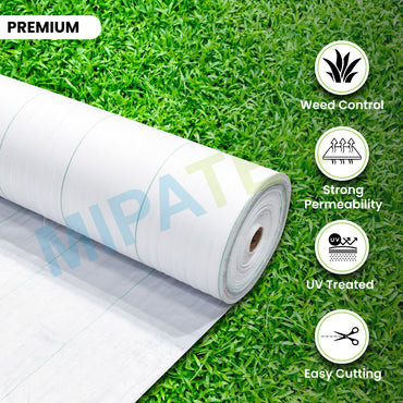Mipatex 125 GSM Premium White Garden Weed Control Barrier Mat Landscape Fabric Heavy-Duty Weed Block Gardening Mat Ground Cover