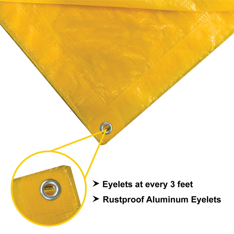 Mipatex Tarpaulin Sheet Waterproof Heavy Duty, Poly Tarp with Aluminium Eyelets Every 3 feet - Multipurpose Plastic Cover for Truck, Roof, Rain, Outdoor or Sun (Yellow)