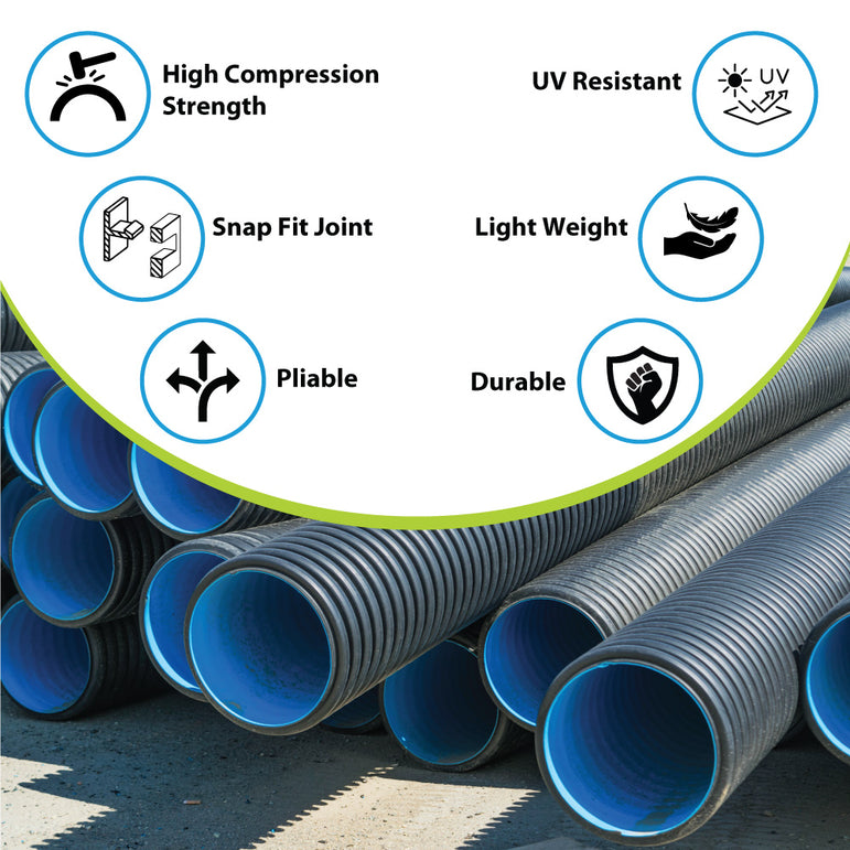 UV Stabilised HDPE DWC Pipe, Black DWC HDPE Pipes, Double Wall Corrugated Pipes for Rooftop Solar Cable Ducting