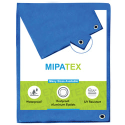 Mipatex Tarpaulin Sheet Waterproof Heavy Duty, Poly Tarp with Aluminium Eyelets Every 3 feet - Multipurpose Plastic Cover for Truck, Roof, Rain, Outdoor or Sun (Blue)