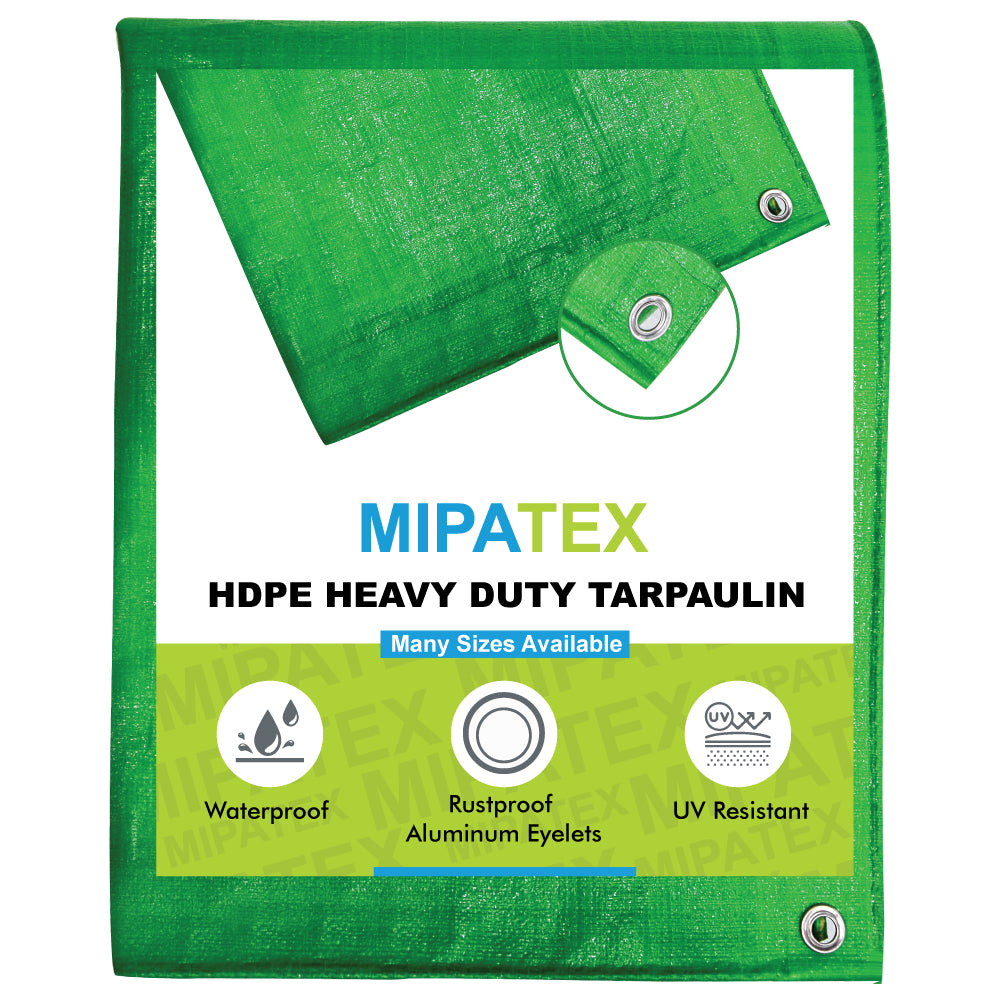 Mipatex Tarpaulin Sheet Waterproof Heavy Duty, Poly Tarp with Aluminium Eyelets Every 3 feet - Multipurpose Plastic Cover for Truck, Roof, Rain, Outdoor or Sun (Green/White)