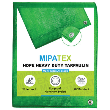 Mipatex Tarpaulin Sheet Waterproof Heavy Duty, Poly Tarp with Aluminium Eyelets Every 3 feet - Multipurpose Plastic Cover for Truck, Roof, Rain, Outdoor or Sun (Green/White)