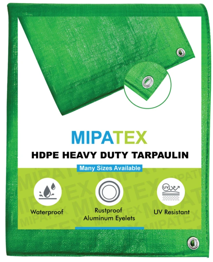 Mipatex HDPE 200 GSM Tarpaulin, 42ft x 42ft with Rope 30m (Green/White)