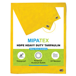 Mipatex Tarpaulin Sheet Waterproof Heavy Duty, Poly Tarp with Aluminium Eyelets Every 3 feet - Multipurpose Plastic Cover for Truck, Roof, Rain, Outdoor or Sun (Yellow)